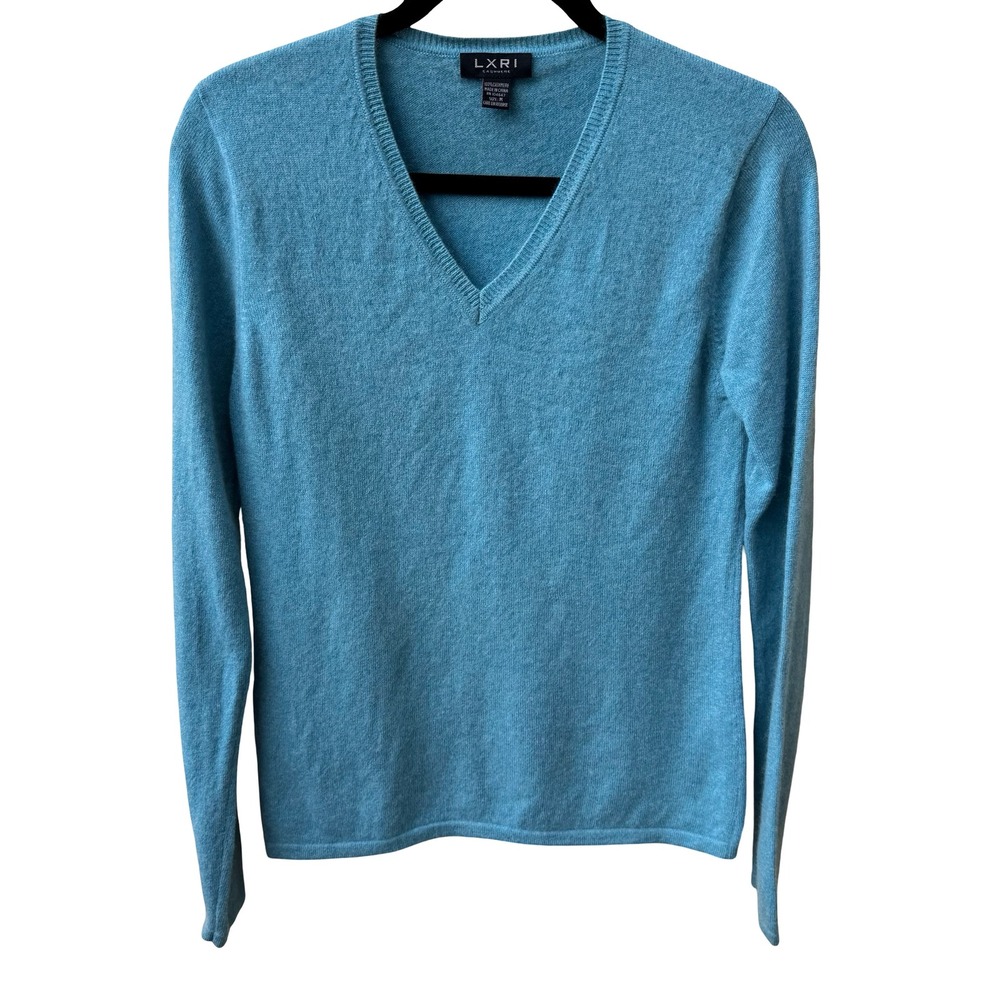 LXRI 100% Cashmere Quiet Luxury Preppy Coastal Minimalist Sweater Turquoise M